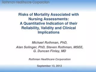 Risks of Mortality Associated with Nursing Assessments: