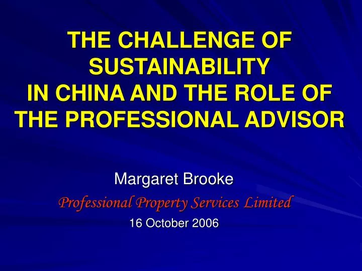 the challenge of sustainability in china and the role of the professional advisor