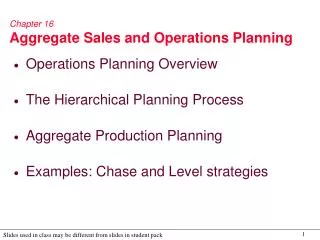 Chapter 16 Aggregate Sales and Operations Planning