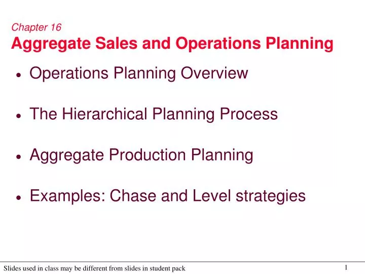 chapter 16 aggregate sales and operations planning