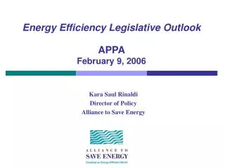 Energy Efficiency Legislative Outlook APPA February 9, 2006