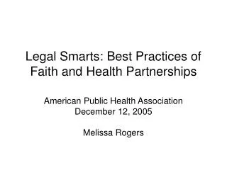 Legal Smarts: Best Practices of Faith and Health Partnerships