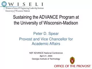 Sustaining the ADVANCE Program at the University of Wisconsin-Madison