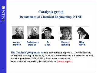Catalysis group Department of Chemical Engineering, NTNU