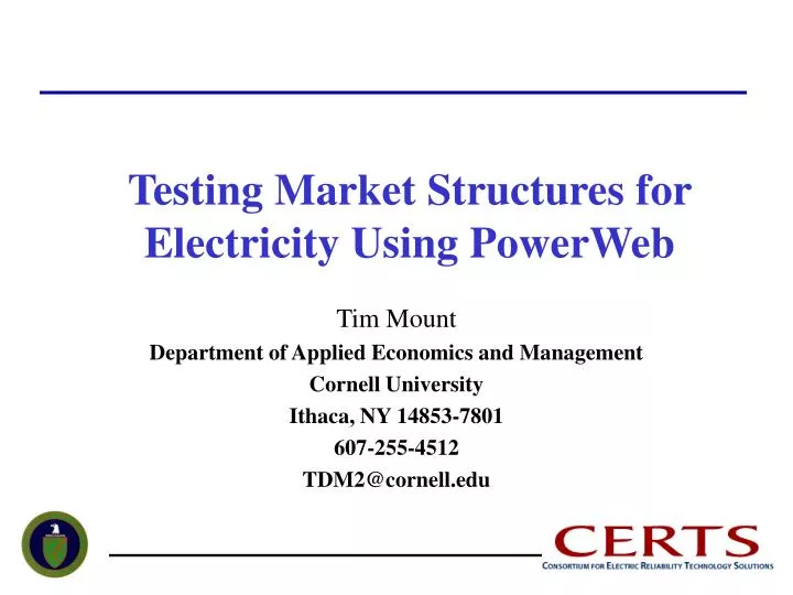 testing market structures for electricity using powerweb