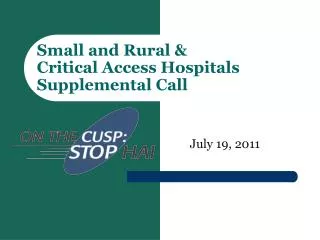 Small and Rural &amp; Critical Access Hospitals Supplemental Call