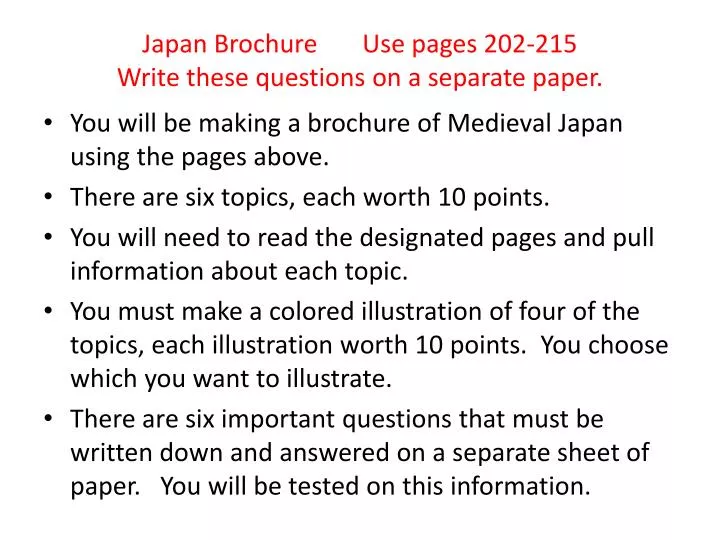 japan brochure use pages 202 215 write these questions on a separate paper