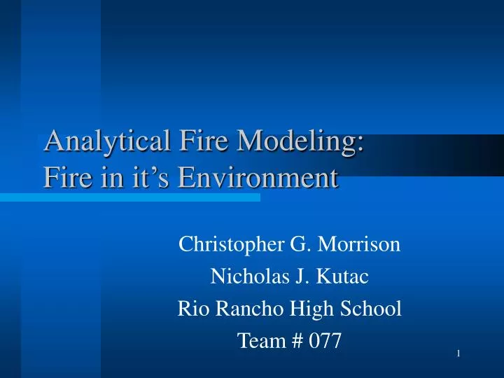 analytical fire modeling fire in it s environment