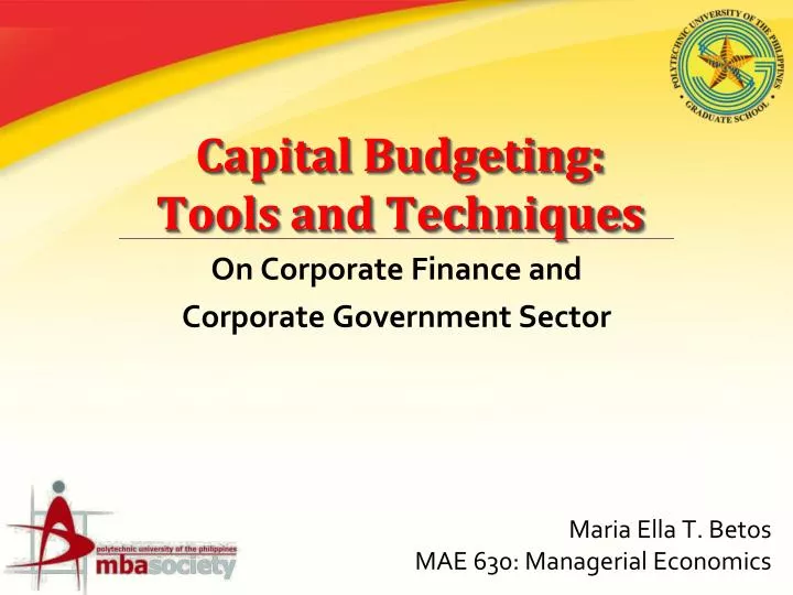 capital budgeting tools and techniques