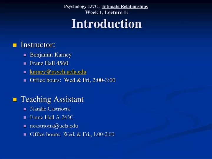 psychology 137c intimate relationships week 1 lecture 1 introduction
