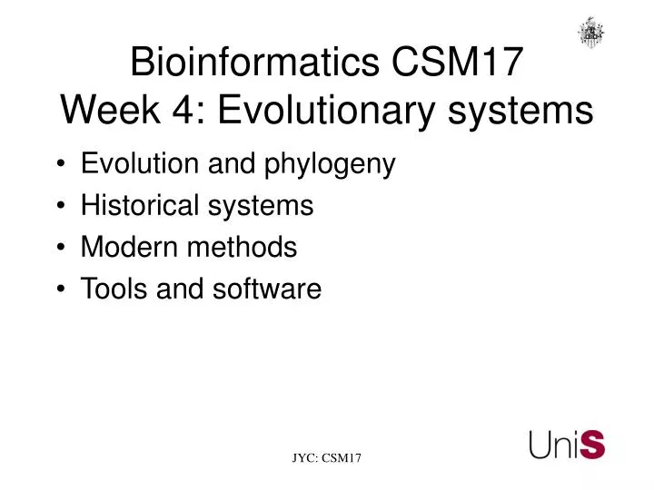 bioinformatics csm17 week 4 evolutionary systems