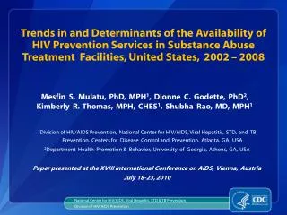 National Center for HIV/AIDS, Viral Hepatitis, STD &amp; TB Prevention