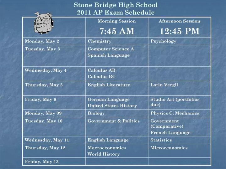 stone bridge high school 2011 ap exam schedule