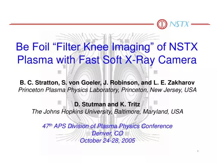 be foil filter knee imaging of nstx plasma with fast soft x ray camera