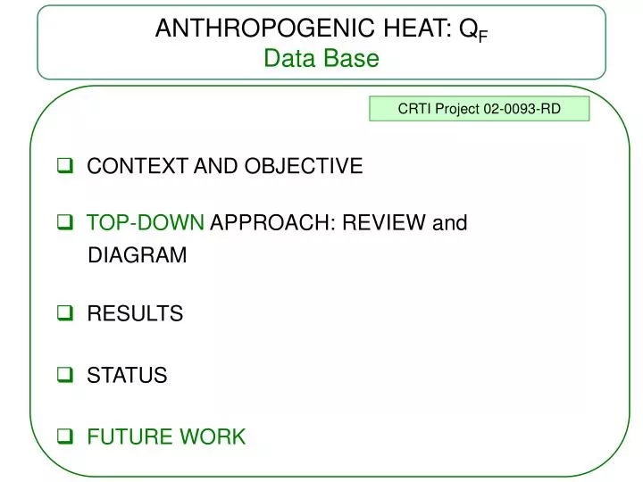 anthropogenic heat q f data base