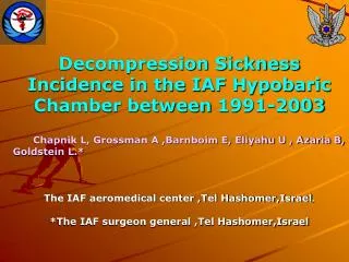 Decompression Sickness Incidence in the IAF Hypobaric Chamber between 1991-2003
