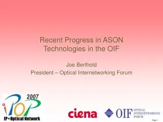 Recent Progress in ASON Technologies in the OIF