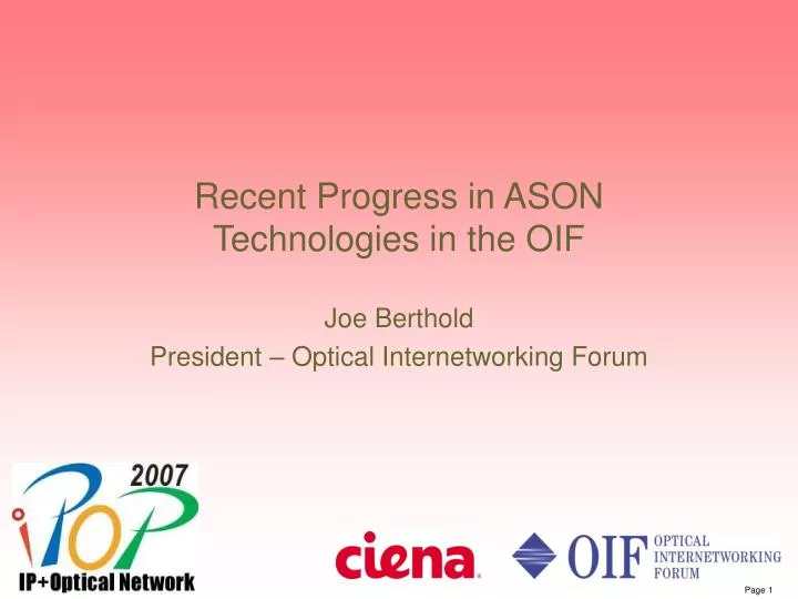 recent progress in ason technologies in the oif