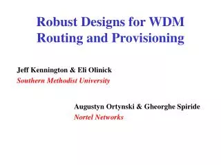 Robust Designs for WDM Routing and Provisioning