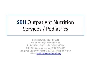 SBH Outpatient Nutrition Services / Pediatrics