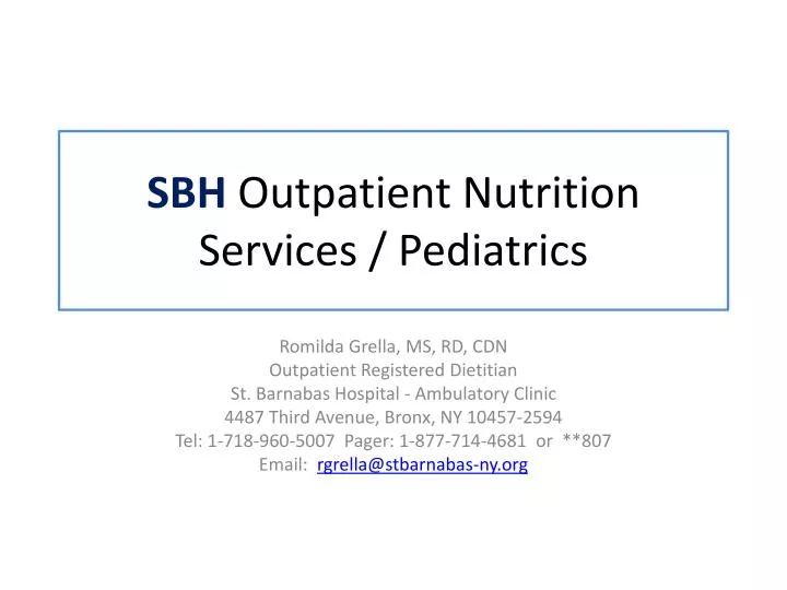 sbh outpatient nutrition services pediatrics