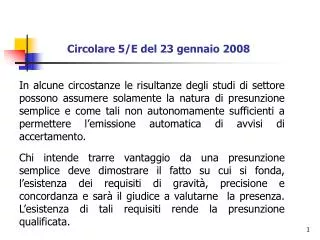 circolare 5 e del 23 gennaio 2008