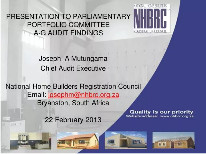 presentation to parliamentary portfolio committee a g audit findings