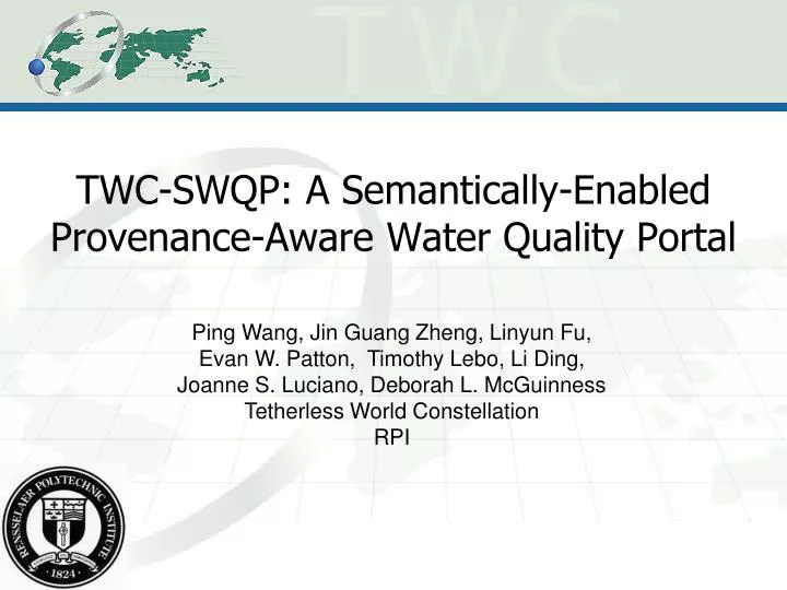twc swqp a semantically enabled provenance aware water quality portal