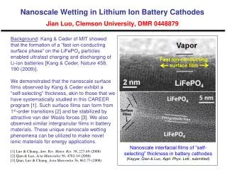 Nanoscale Wetting in Lithium Ion Battery Cathodes Jian Luo, Clemson University, DMR 0448879