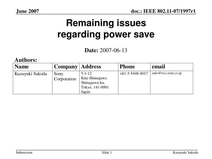 remaining issues regarding power save