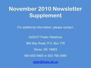November 2010 Newsletter Supplement