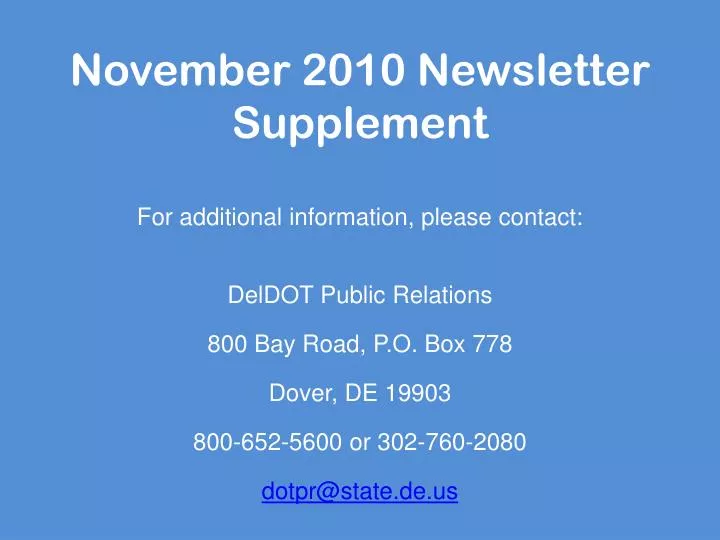 november 2010 newsletter supplement