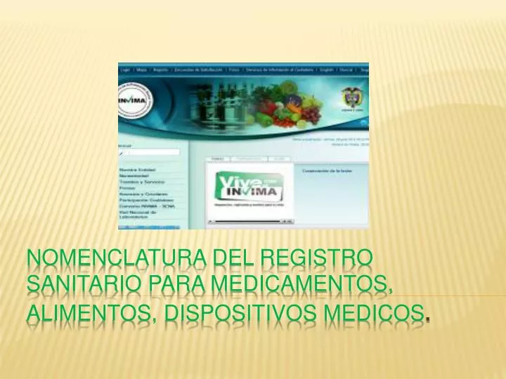 nomenclatura del registro sanitario para medicamentos alimentos dispositivos medicos