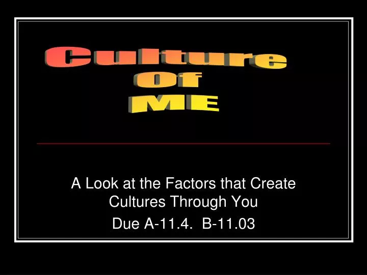 a look at the factors that create cultures through you due a 11 4 b 11 03