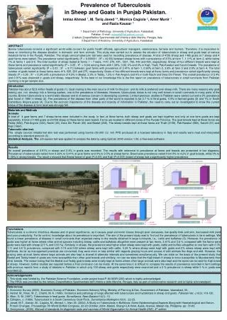 Prevalence of Tuberculosis in Sheep and Goats in P unjab Pakistan.