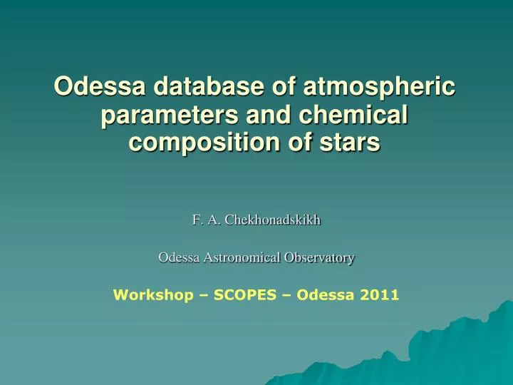 odessa database of atmospheric parameters and chemical composition of stars