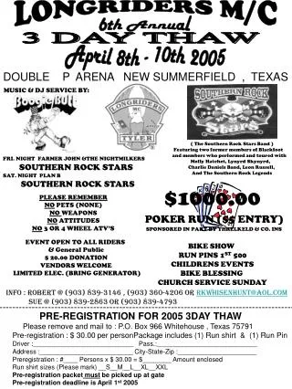$1000.00 POKER RUN ($5 ENTRY) SPONSORED IN PART BY THRELKELD &amp; CO. INS