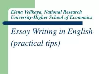 Elena Velikaya, National Research University-Higher School of Economics