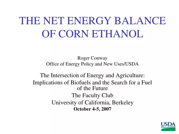 the net energy balance of corn ethanol