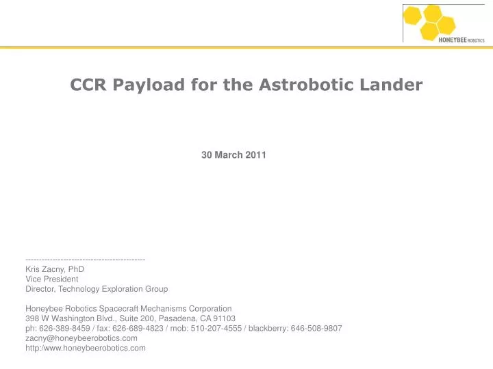 ccr payload for the astrobotic lander