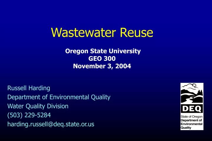 wastewater reuse oregon state university geo 300 november 3 2004