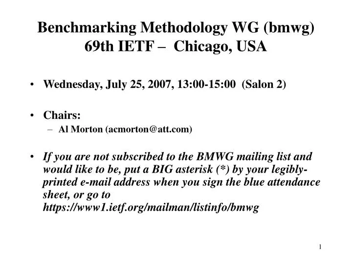 benchmarking methodology wg bmwg 69th ietf chicago usa