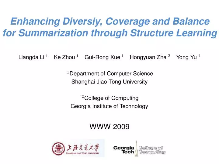 enhancing diversiy coverage and balance for summarization through structure learning