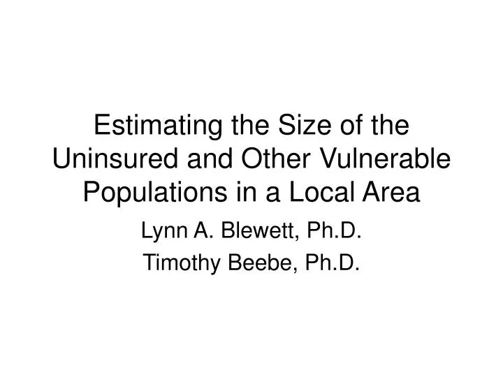 estimating the size of the uninsured and other vulnerable populations in a local area