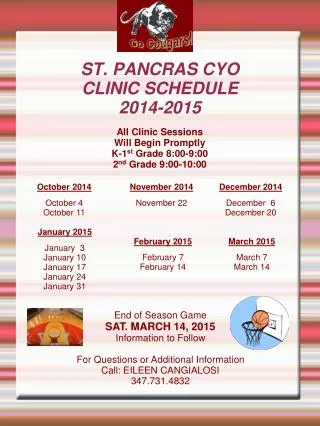 ST. PANCRAS CYO CLINIC SCHEDULE 2014-2015