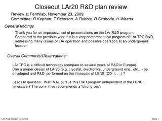 Closeout LAr20 R&amp;D plan review