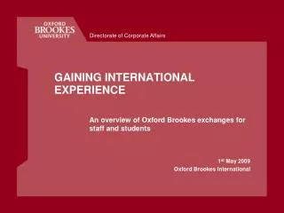 GAINING INTERNATIONAL EXPERIENCE