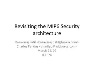 Revisiting the MIP6 Security architecture