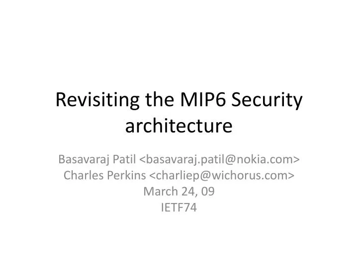 revisiting the mip6 security architecture