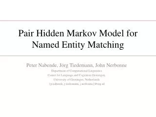 Pair Hidden Markov Model for Named Entity Matching